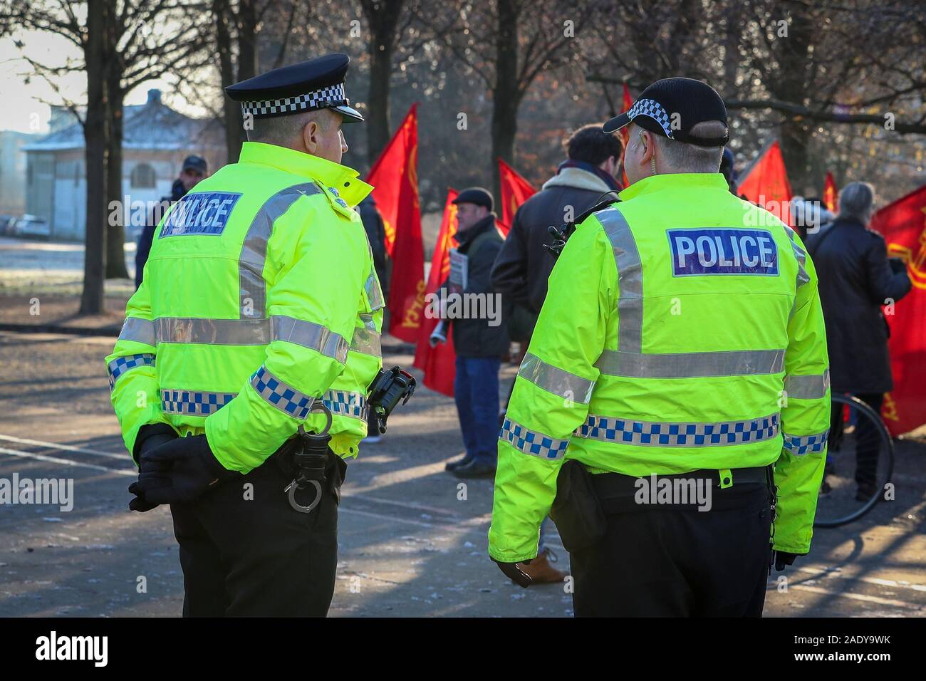 Police officers on duty at a political rally, Glasgow, Scotland, UK Stock Photo