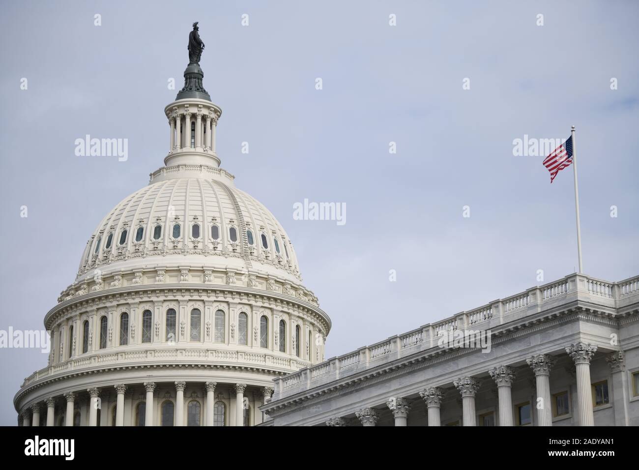 Washington, USA. 4th Dec, 2019. Photo taken on Dec. 4, 2019 shows the Capitol Hill in Washington, DC, the United States. U.S. House Speaker Nancy Pelosi has greenlighted the drafting of articles of impeachment against President Donald Trump, as the White House braces for a Senate trial. Credit: Liu Jie/Xinhua/Alamy Live News Stock Photo