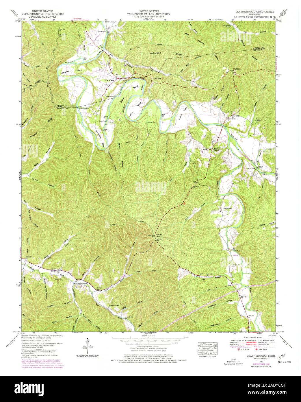 USGS TOPO Map Tennessee TN Leatherwood 149951 1951 24000 Restoration ...