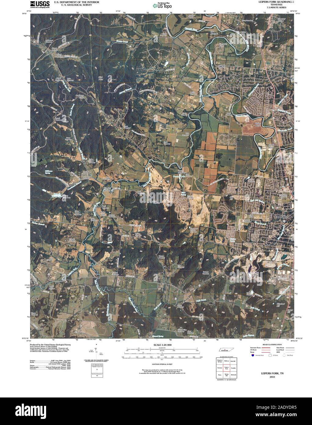 USGS TOPO Map Tennessee TN Leipers Fork 20100506 TM Restoration Stock Photo