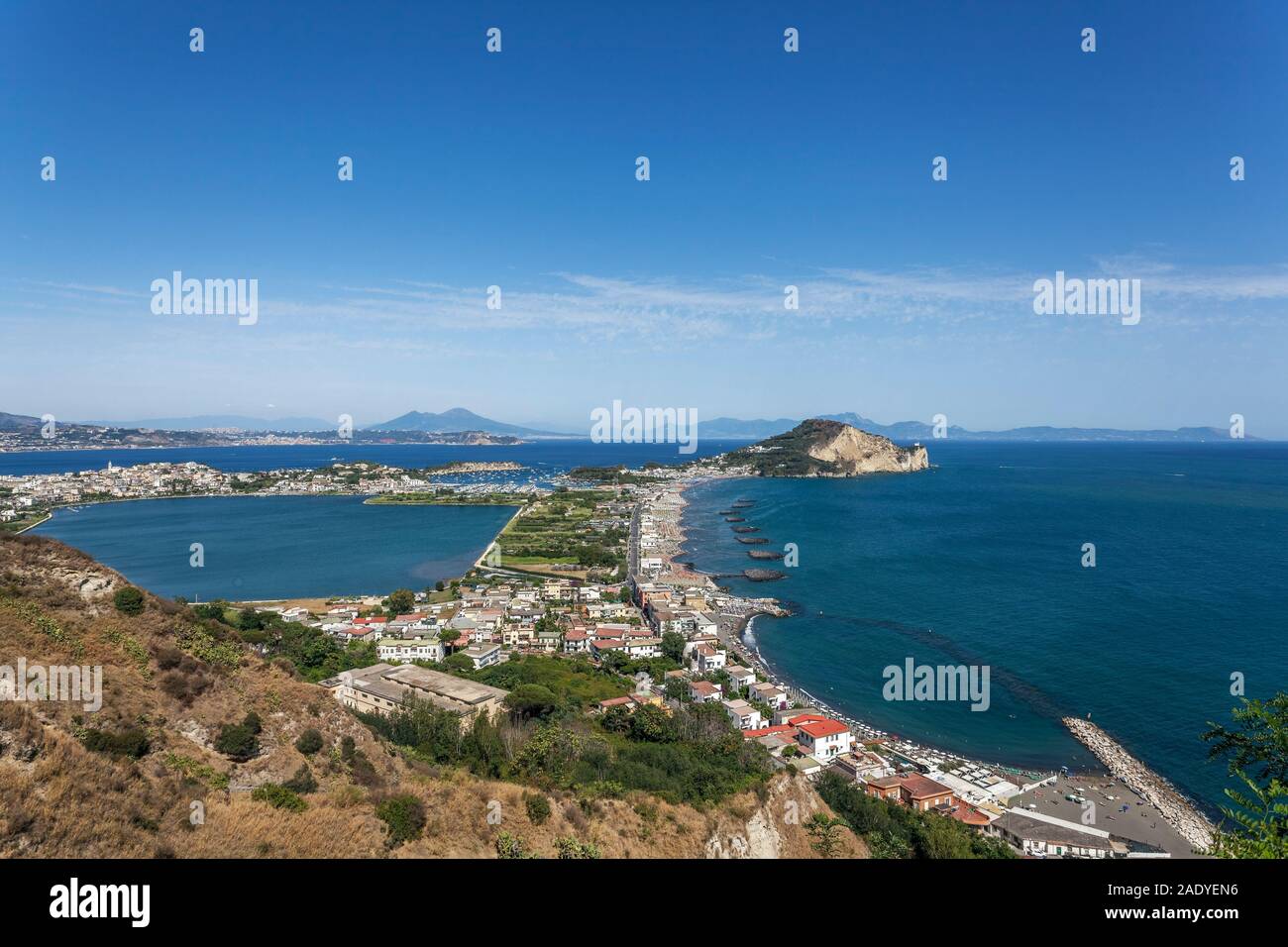 Capo Miseno Promontory with the Lake of Miseno, Gulf of Pozzuoli,  Naples, Campania, Italy, EU Stock Photo