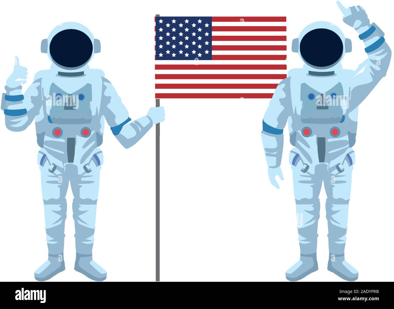 astronauts standing and holding a us flag icon, colorful design Stock ...