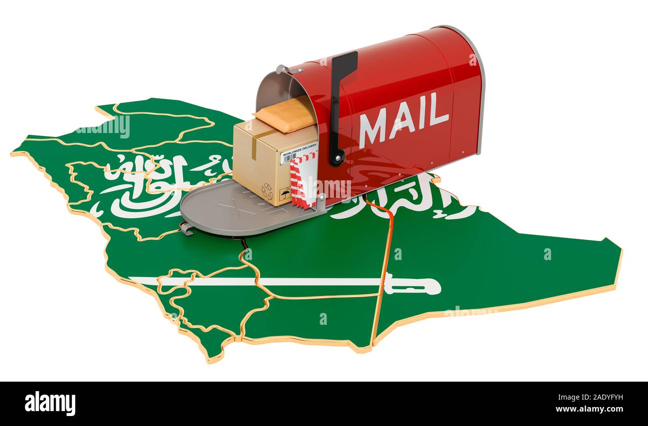 Mailbox on the map of Saudi Arabia. Shipping in Saudi Arabia, concept
