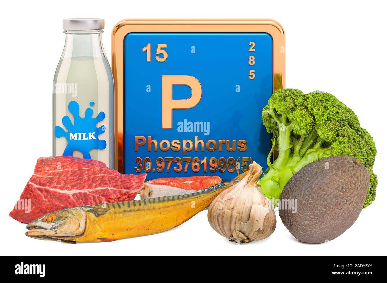 Foods Highest in Phosphorus, 3D rendering isolated on white background
