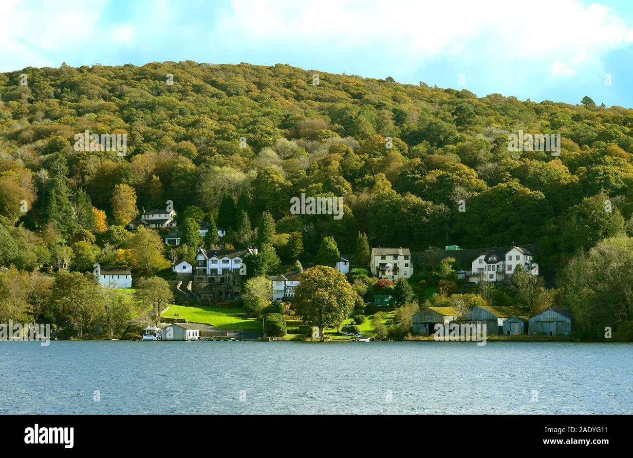 Lakeside houses at the south end of Lake Windermere the largest natural