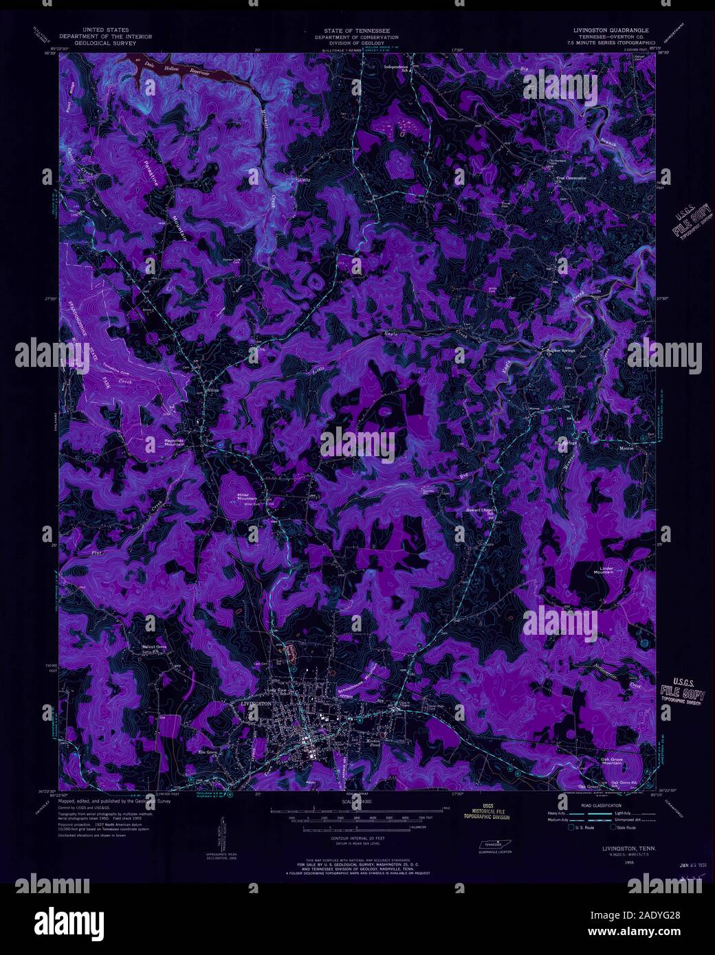 USGS TOPO Map Tennessee TN Livingston 149969 1955 24000 Inverted