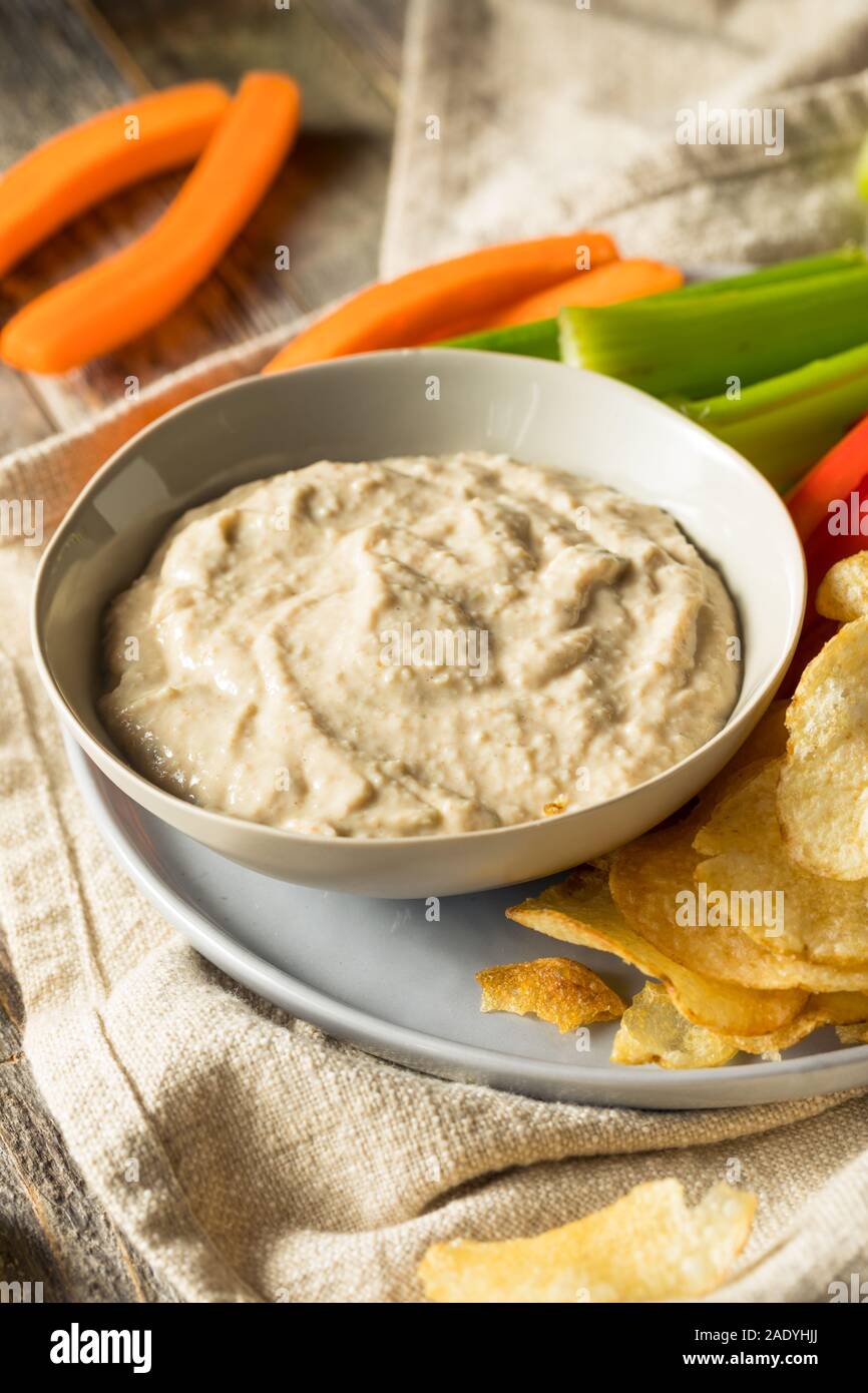 Homemade Carmelized Onion Dip with Chips and Veggies Stock Photo Alamy