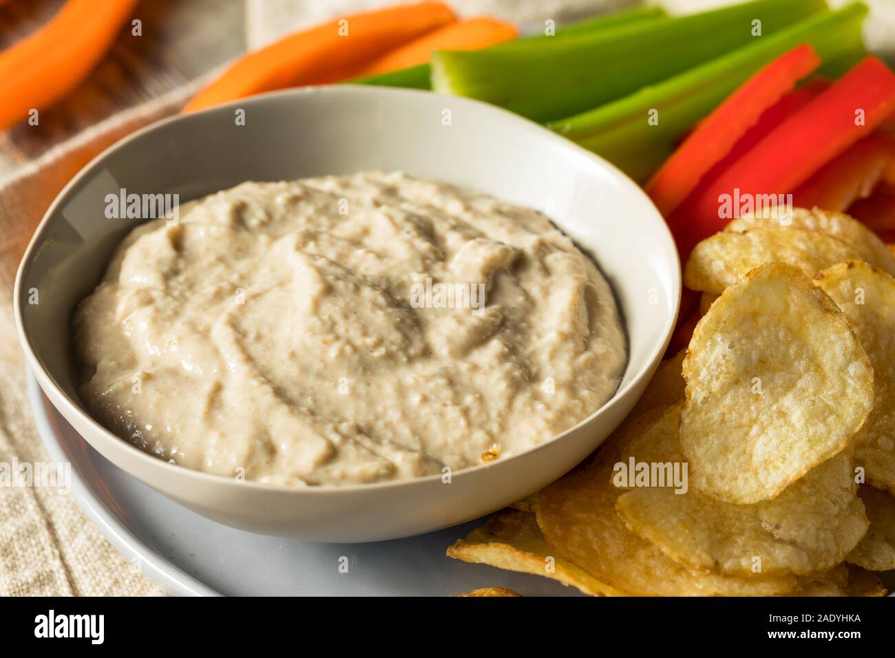 Homemade Carmelized Onion Dip with Chips and Veggies Stock Photo Alamy