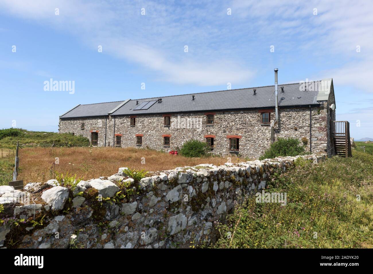 The renovated part of the Old Farm used as hostel accomodation on Skomer Island on the Pembrokeshire coast, west Wales Stock Photo