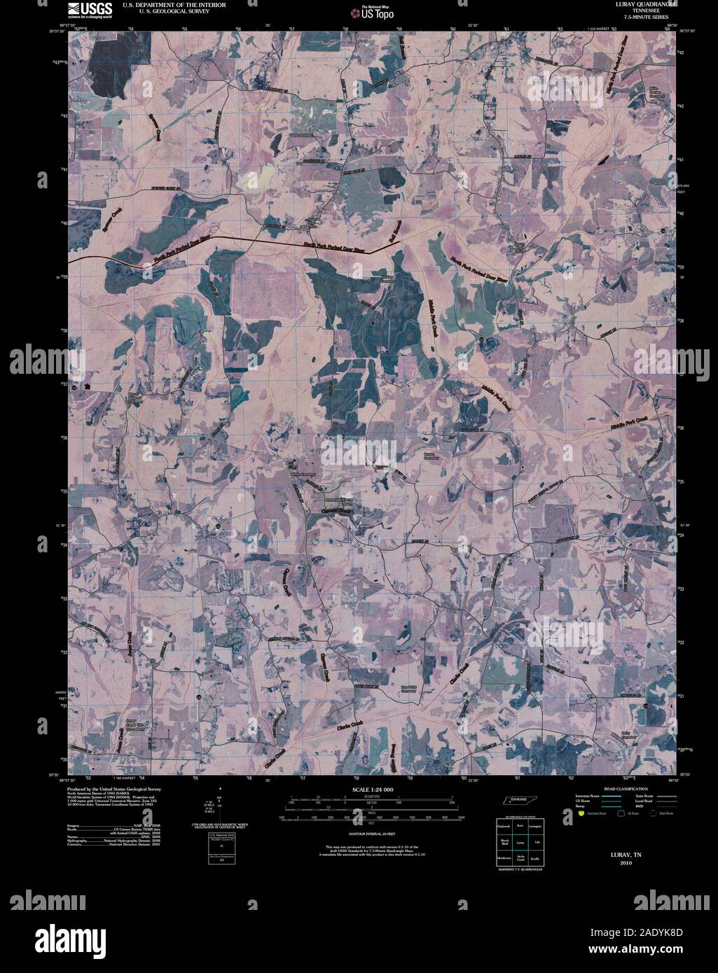 USGS TOPO Map Tennessee TN Luray 20100426 TM Inverted Restoration Stock Photo Alamy