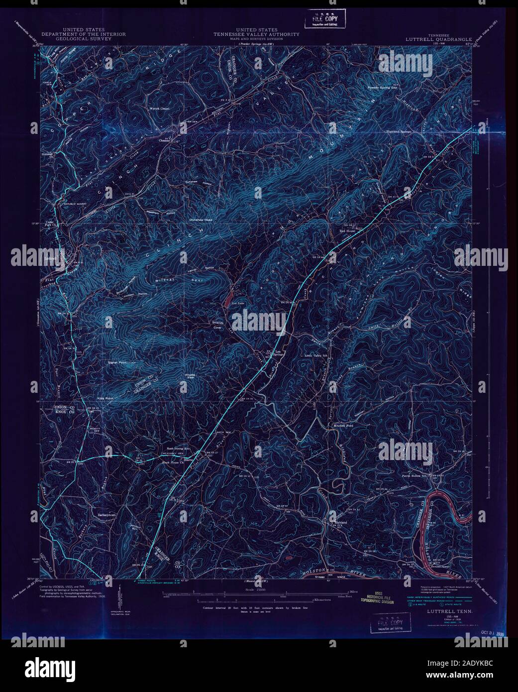 USGS TOPO Map Tennessee TN Luttrell 149033 1939 24000 Inverted