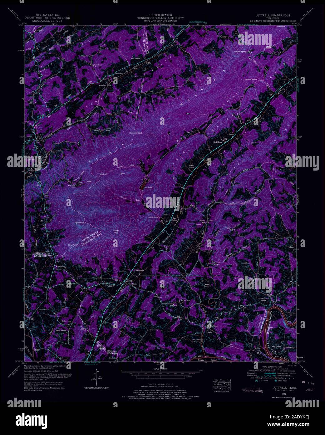USGS TOPO Map Tennessee TN Luttrell 149035 1952 24000 Inverted