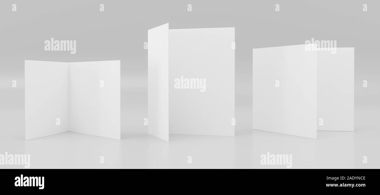 several stand up mock up blank empty cardboards folded with space for your content 3d illustration render Stock Photo