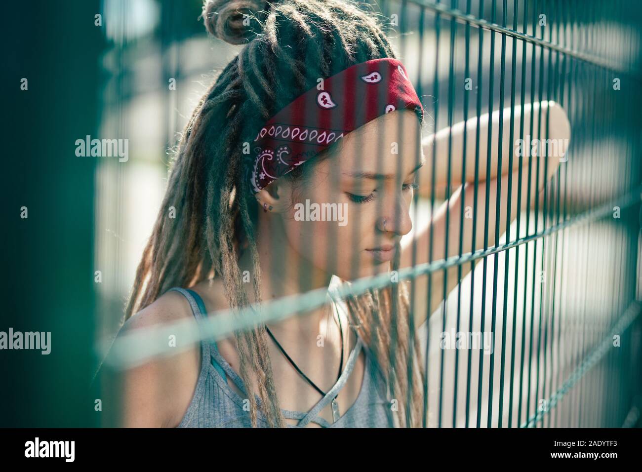 Portrait of young lady looking calm and thoughtful Stock Photo