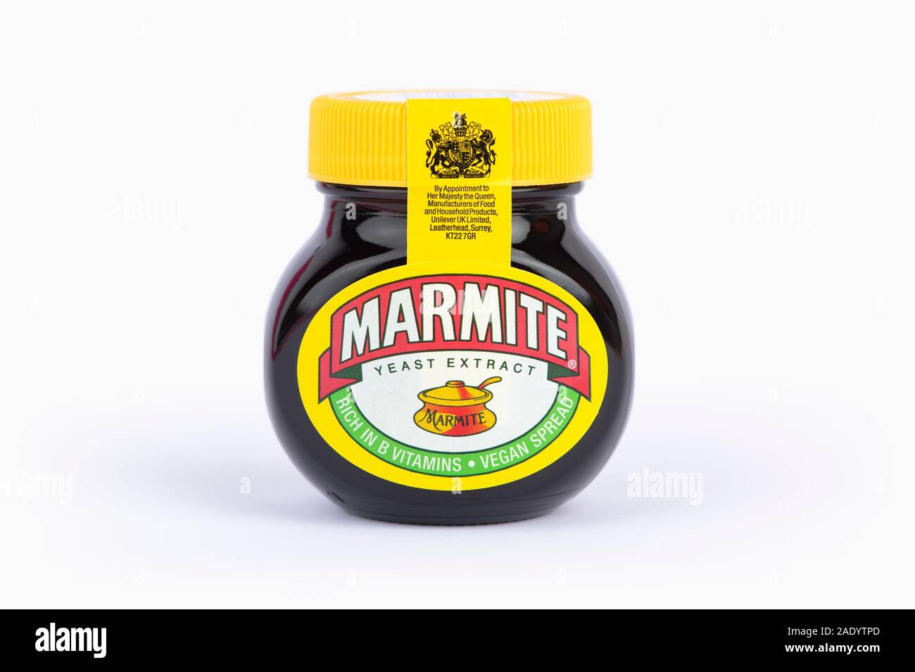 A jar of Marmite shot on a white background. Stock Photo
