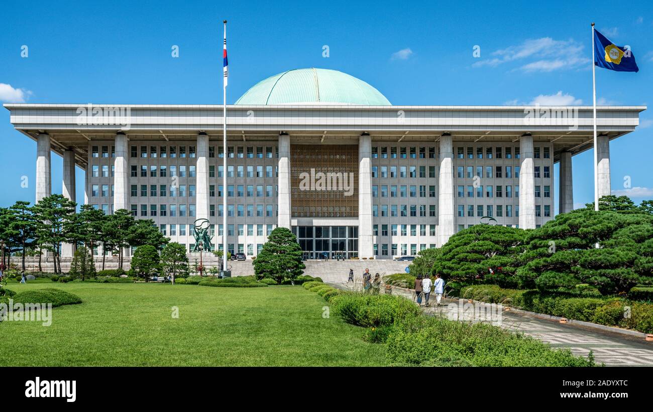 Seoul Korea , 23 September 2019 : The National Assembly of the Republic of Korea facade view on Yeouido island Seoul South Korea Stock Photo