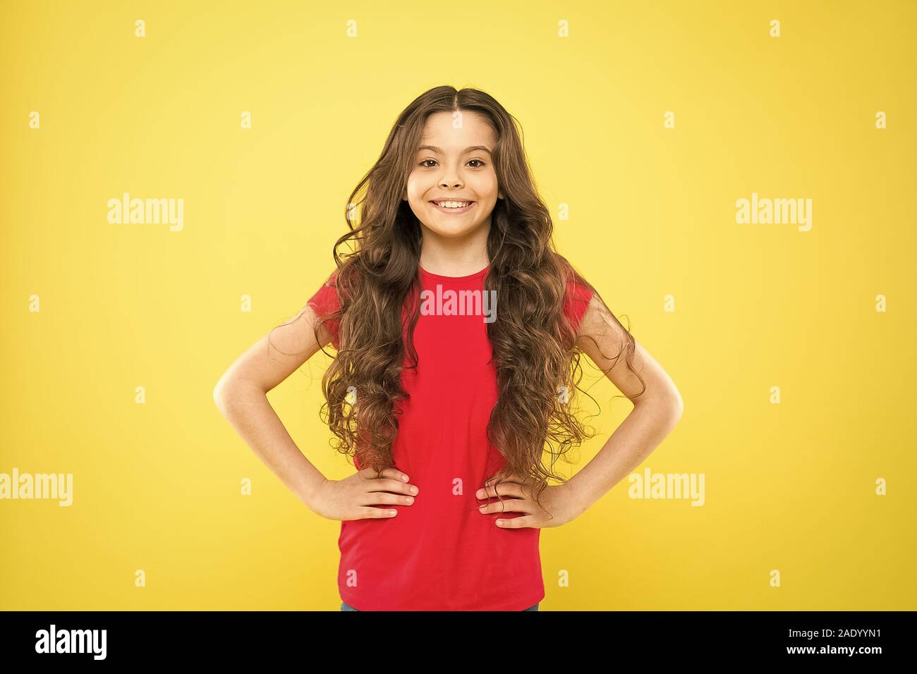 Happy Girl With Long Curly Hair Little Girl Smiling Summer