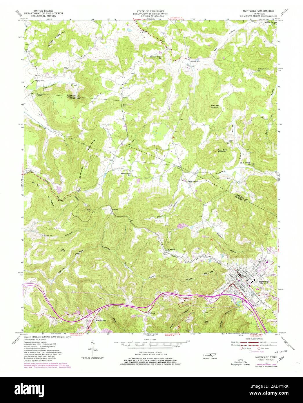 USGS TOPO Map Tennessee TN Monterey 150098 1955 24000 Restoration Stock ...