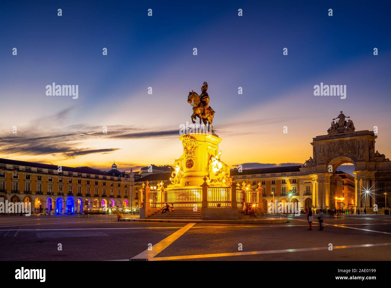 night view of Commerce Square in lisbon, portugal Stock Photo