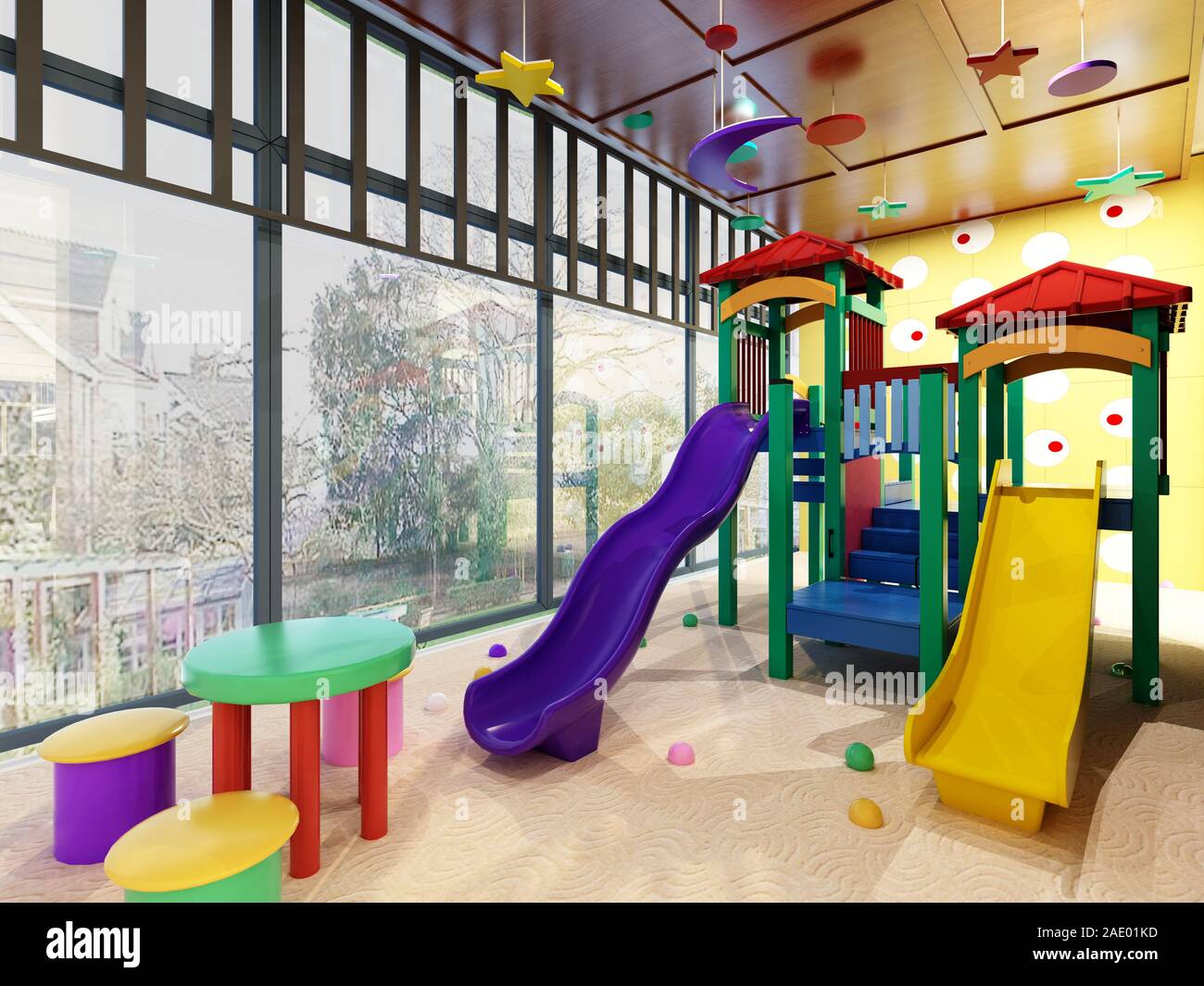 3d render of school interior, game space Stock Photo