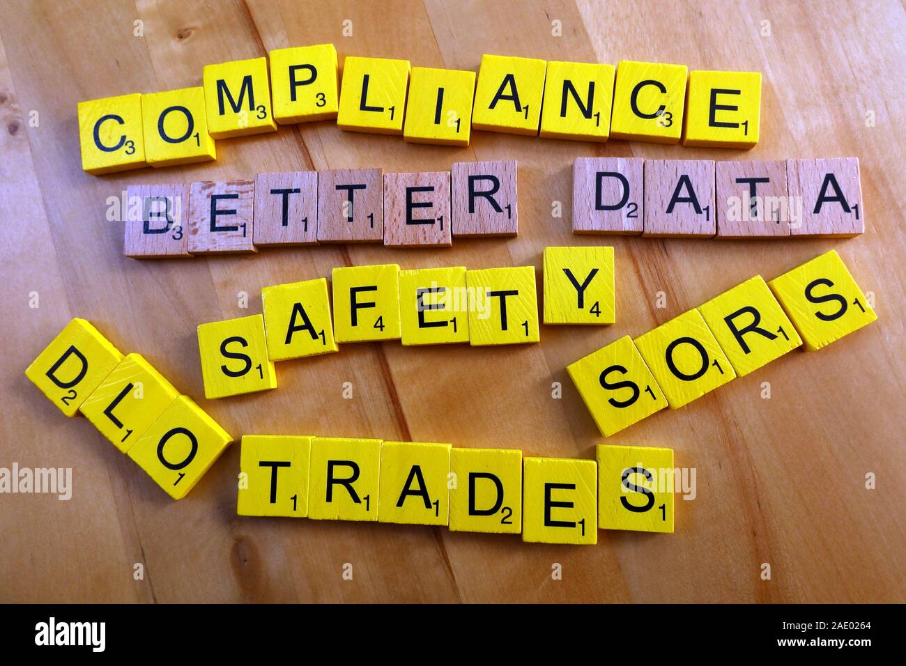 Compliance,Better Data,Safety,DLO,trades,Safety,Scrabble letters Stock Photo