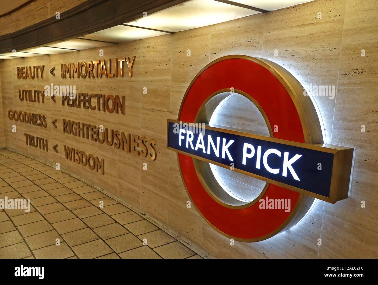 Frank Pick memorial,Piccadilly Circus tube station,West End, London,England, UK Stock Photo
