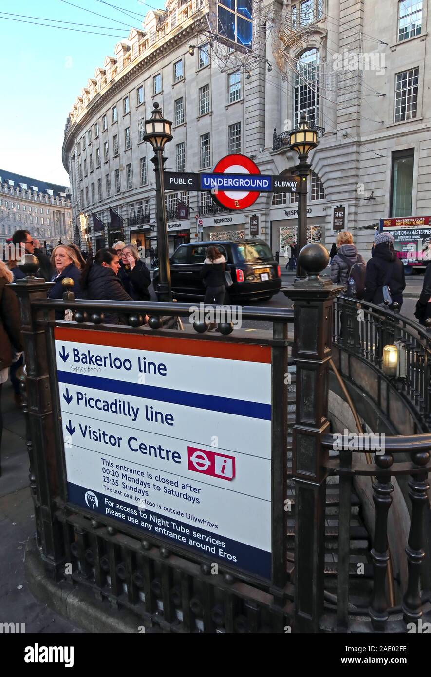 Outside Piccadilly Circus tube station,Bakerloo line,Piccadilly line,Visitor Centre,West end, London, England,UK Stock Photo