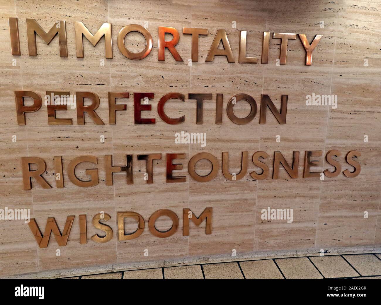 London Piccadilly tube station,Frank Pick,Immortality Perfection Righteousness Wisdom, London,England,UK Stock Photo