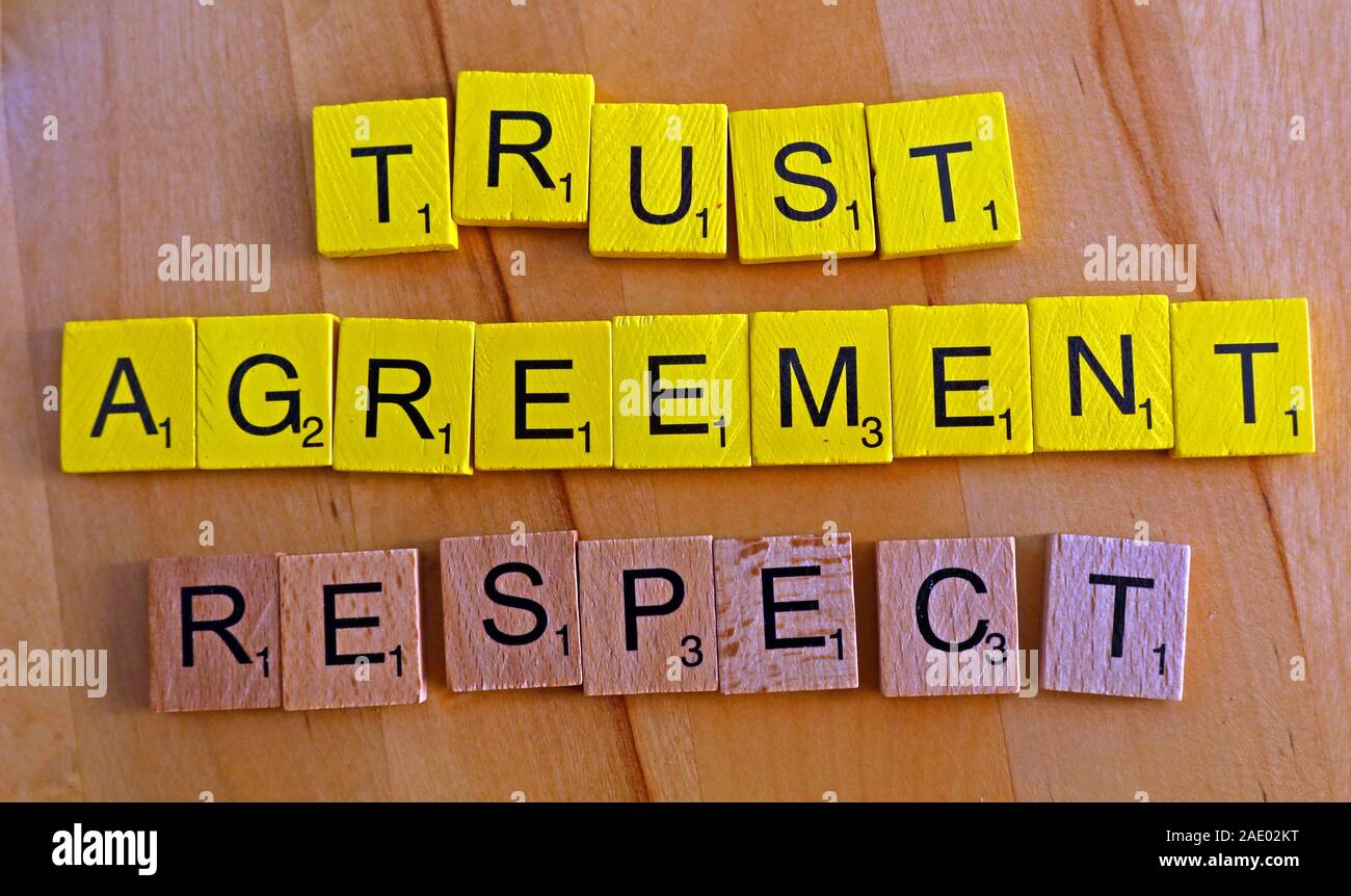Scrabble letters,word,words,Trust,Agreement,respect Stock Photo
