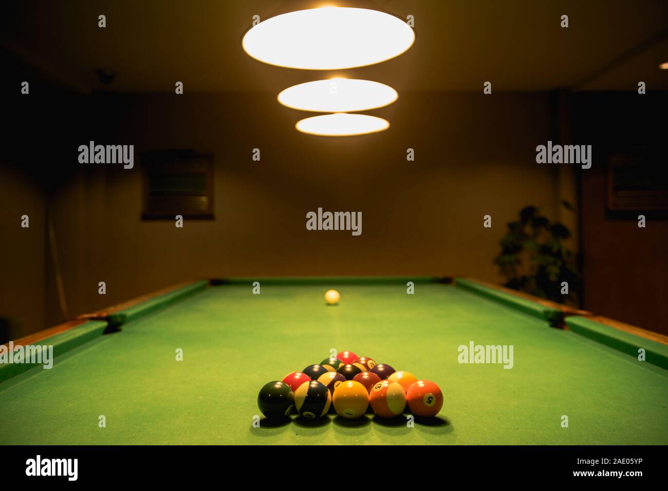 Billard table with rack of billiard balls hires stock photography and
