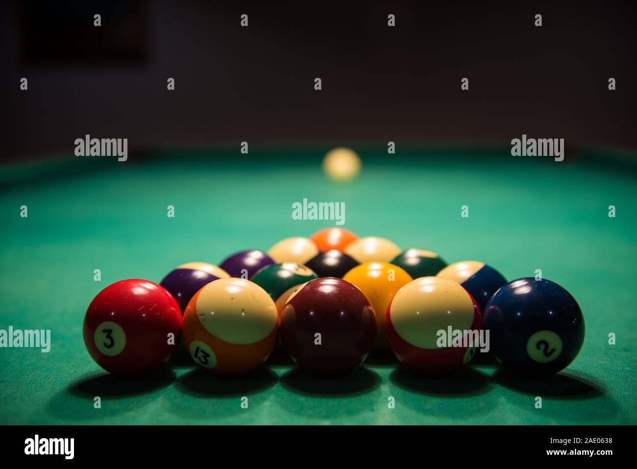 Billard table with rack of billiard balls hires stock photography and