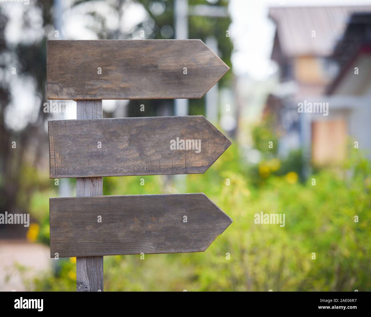 Crossroad signpost arrow / wooden road sign empty in the way Stock ...