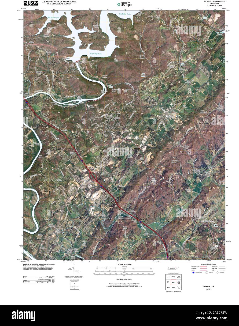 USGS TOPO Map Tennessee TN Norris 20100521 TM Restoration Stock Photo