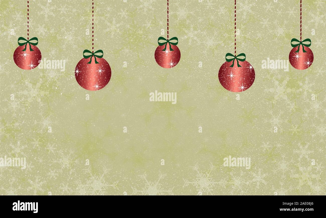 Christmas greeting card with red balls and snowflakes, on a light vintage style background Stock Photo