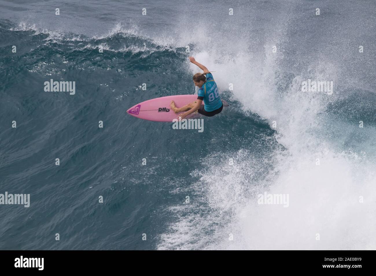 Stephanie Gilmore competing in and winning the Lululemon Maui Pro surf