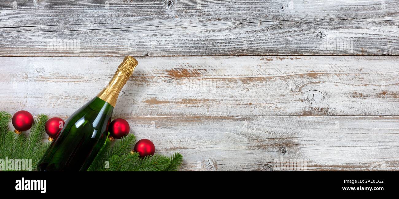 Happy New Year and Christmas concept on white weathered wood for the winter holidays Stock Photo