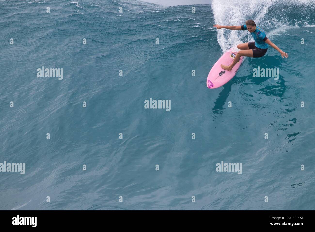 Stephanie Gilmore competing in and winning the Lululemon Maui Pro surf
