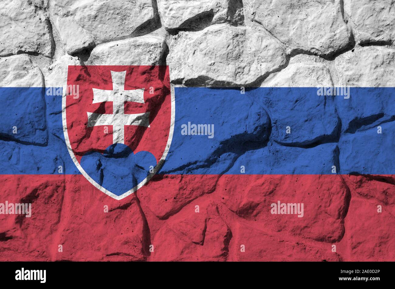 Slovakia flag depicted in paint colors on old stone wall close up ...