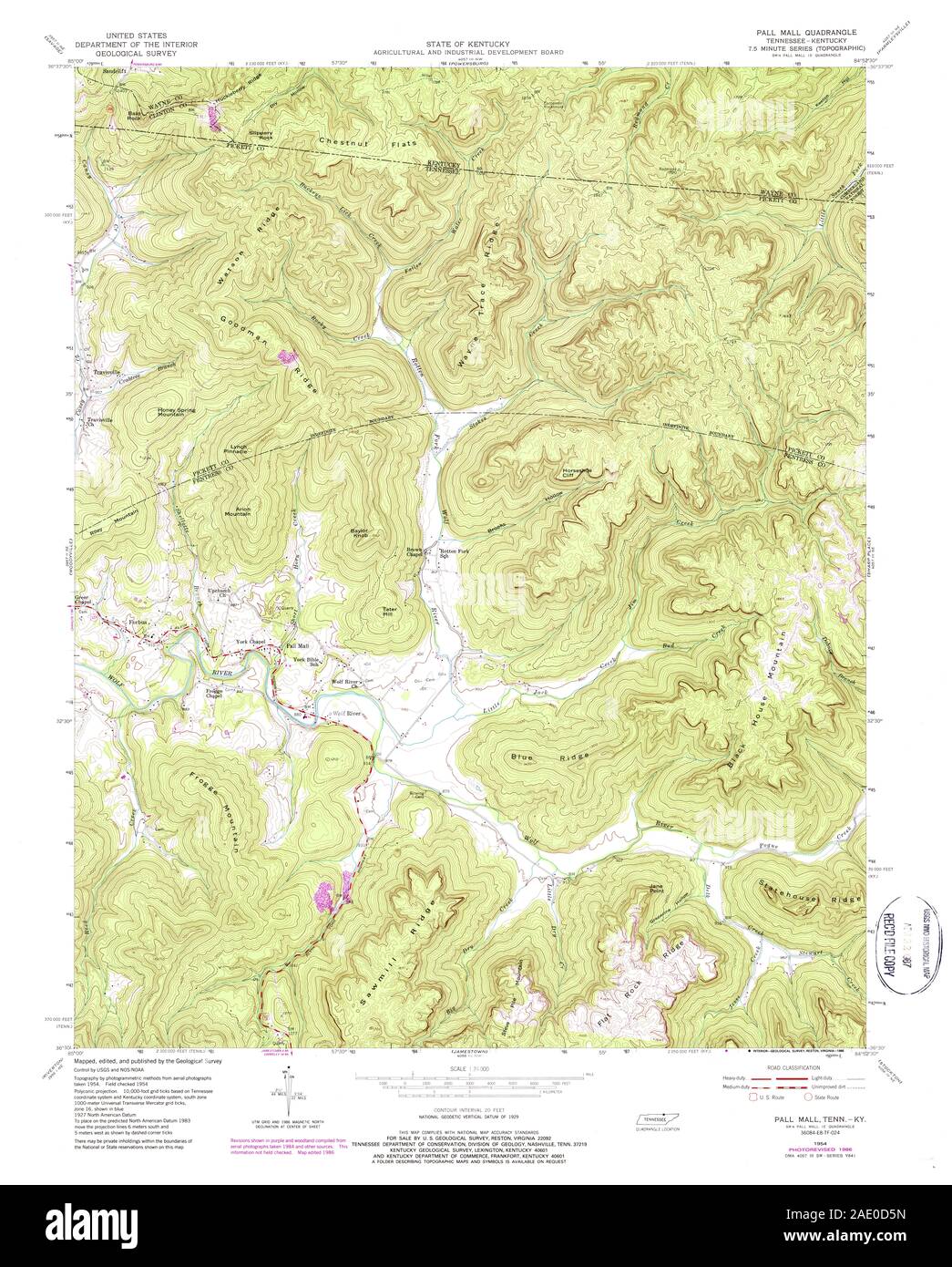 Usgs Topo Map Tennessee Tn Pall Mall 148643 1954 24000 Restoration