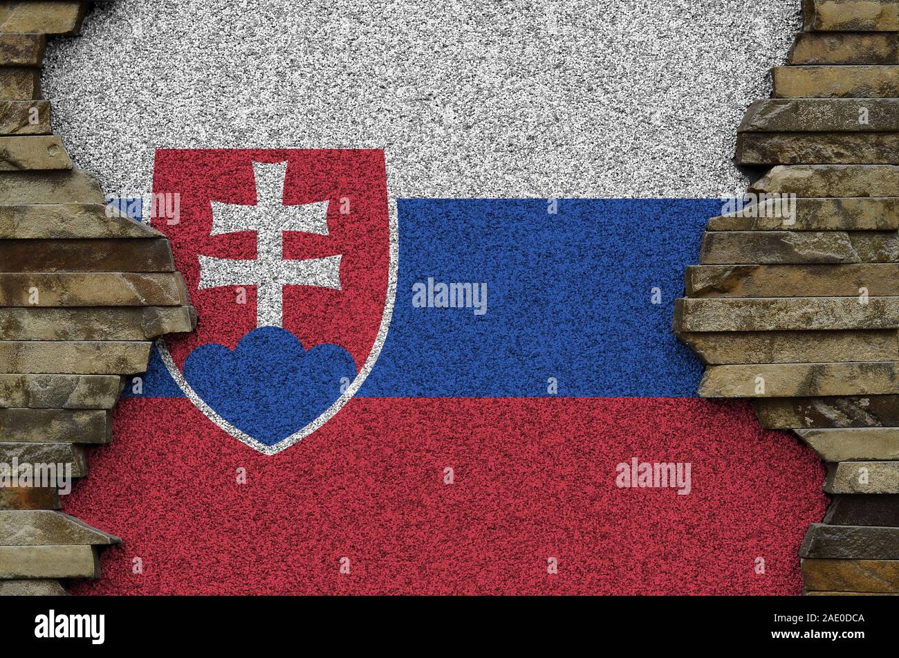 Slovakia flag depicted in paint colors on old stone wall close up ...