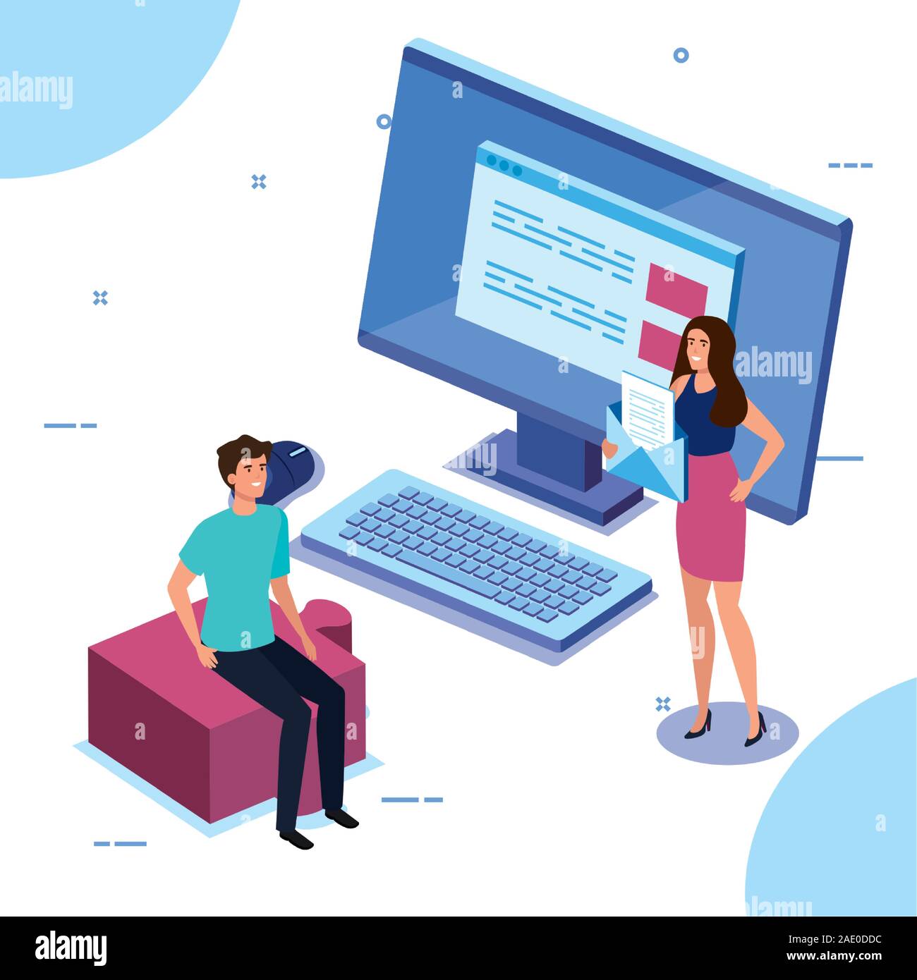 business couple with desktop computer Stock Vector Image & Art - Alamy