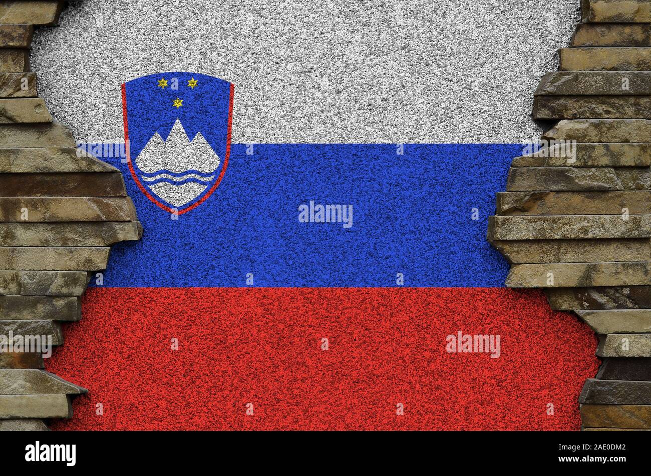 Slovenia flag depicted in paint colors on old stone wall close up ...