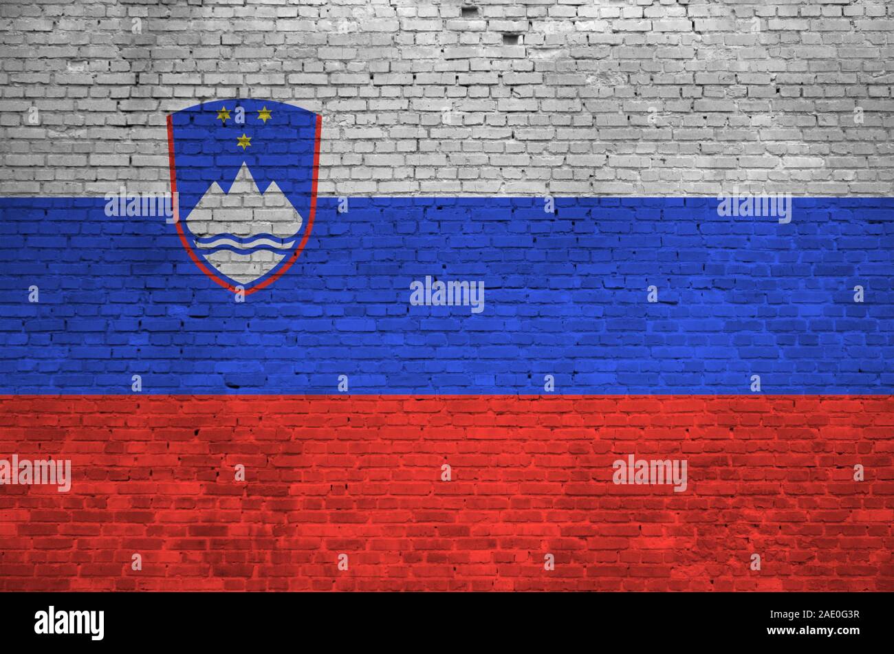 Slovenia flag depicted in paint colors on old brick wall close up ...