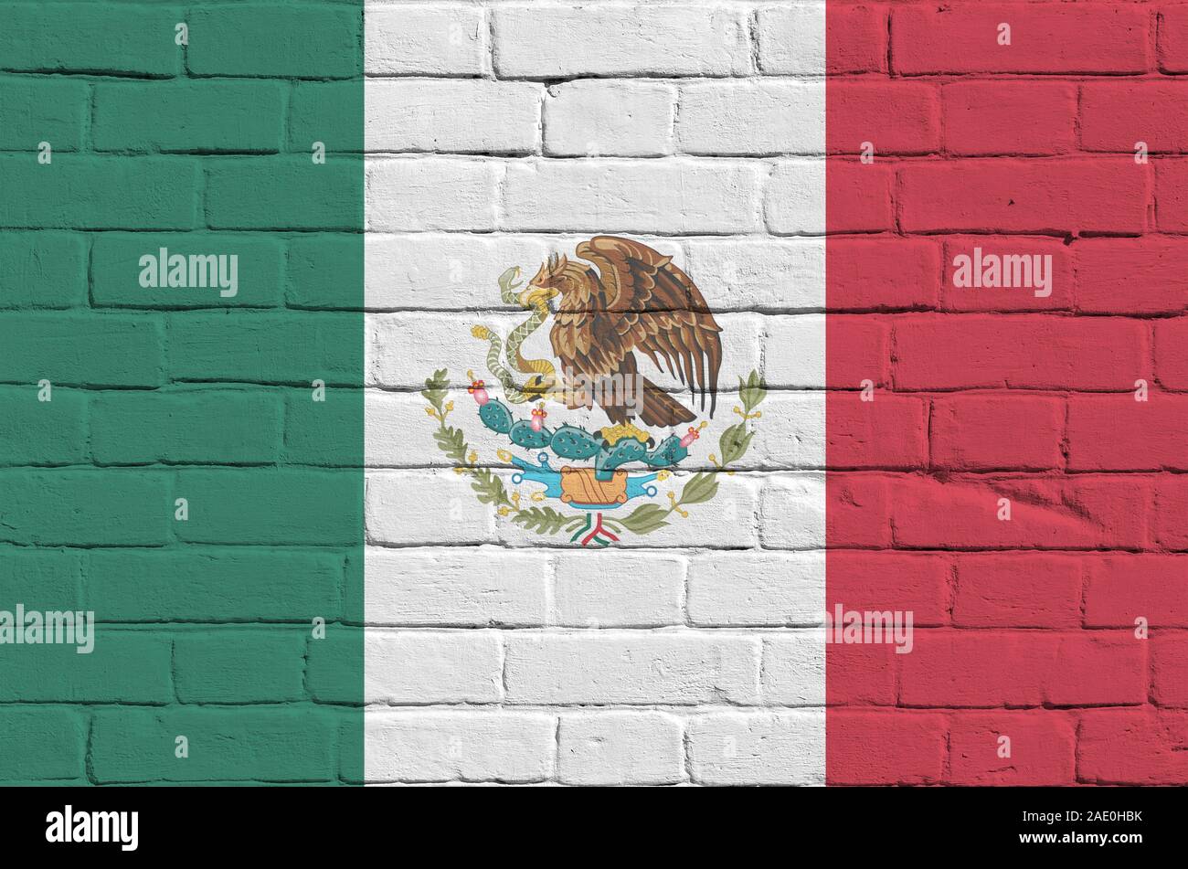 Mexico flag depicted in paint colors on old brick wall close up ...