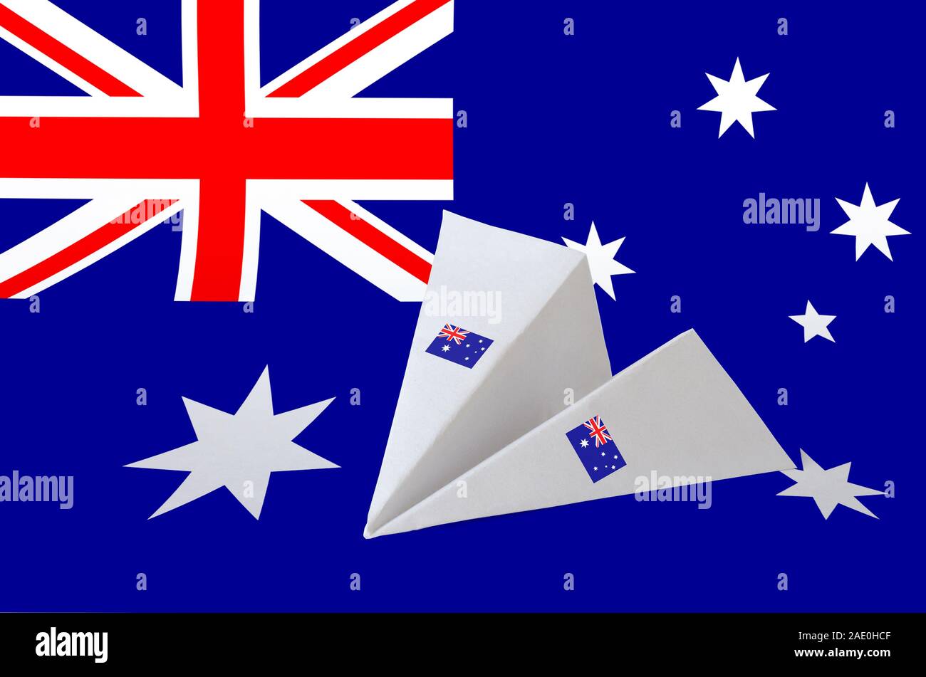 Australia flag depicted on paper origami airplane. Oriental handmade