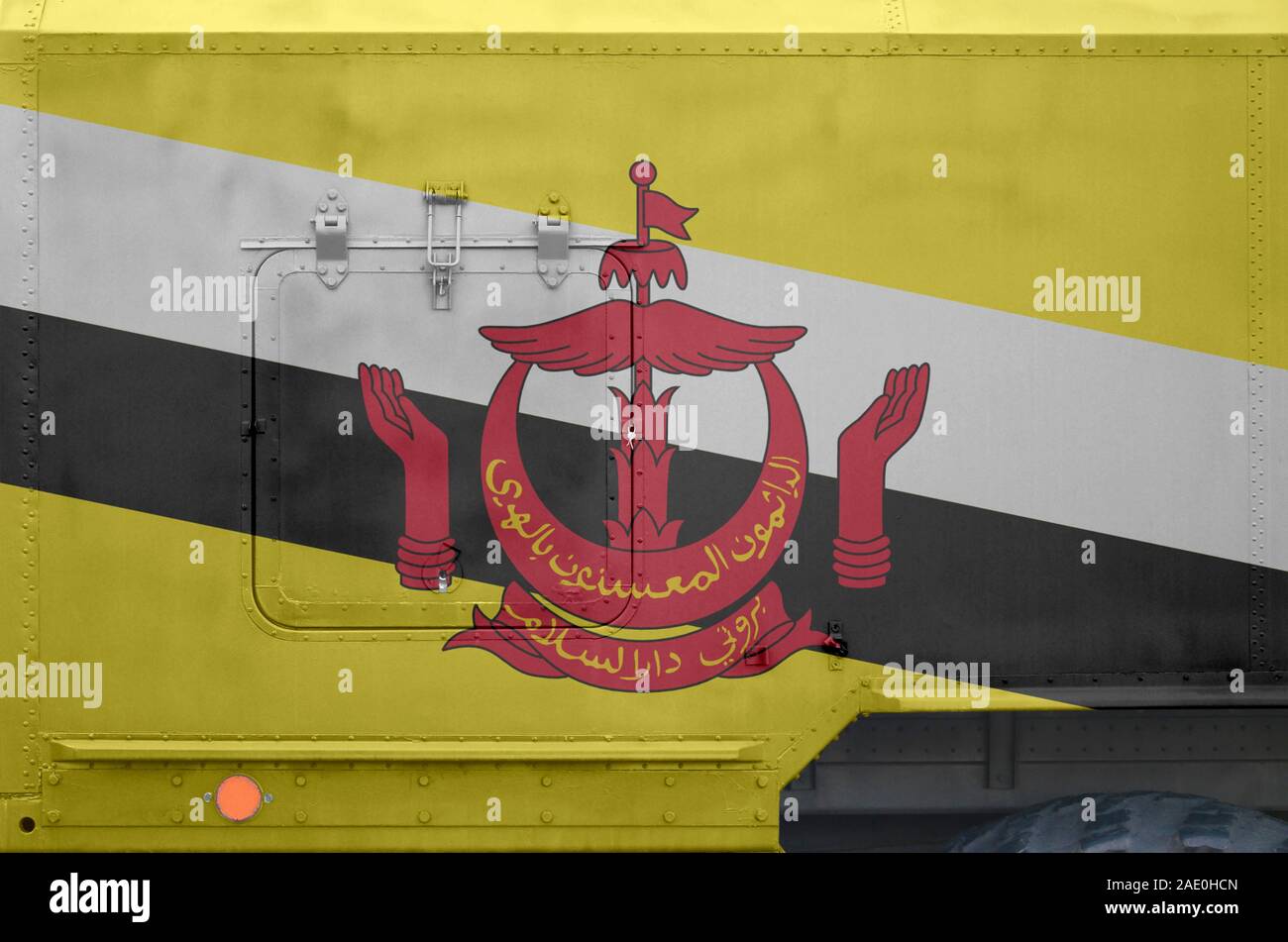 Brunei Darussalam Flag Depicted On Side Part Of Military Armored Truck