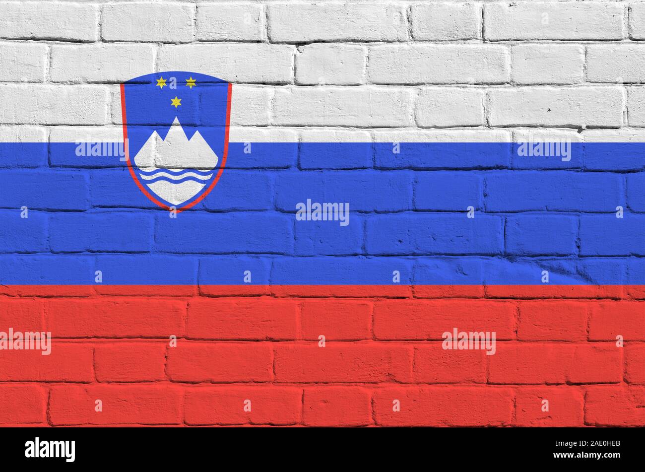 Slovenia flag depicted in paint colors on old brick wall close up ...