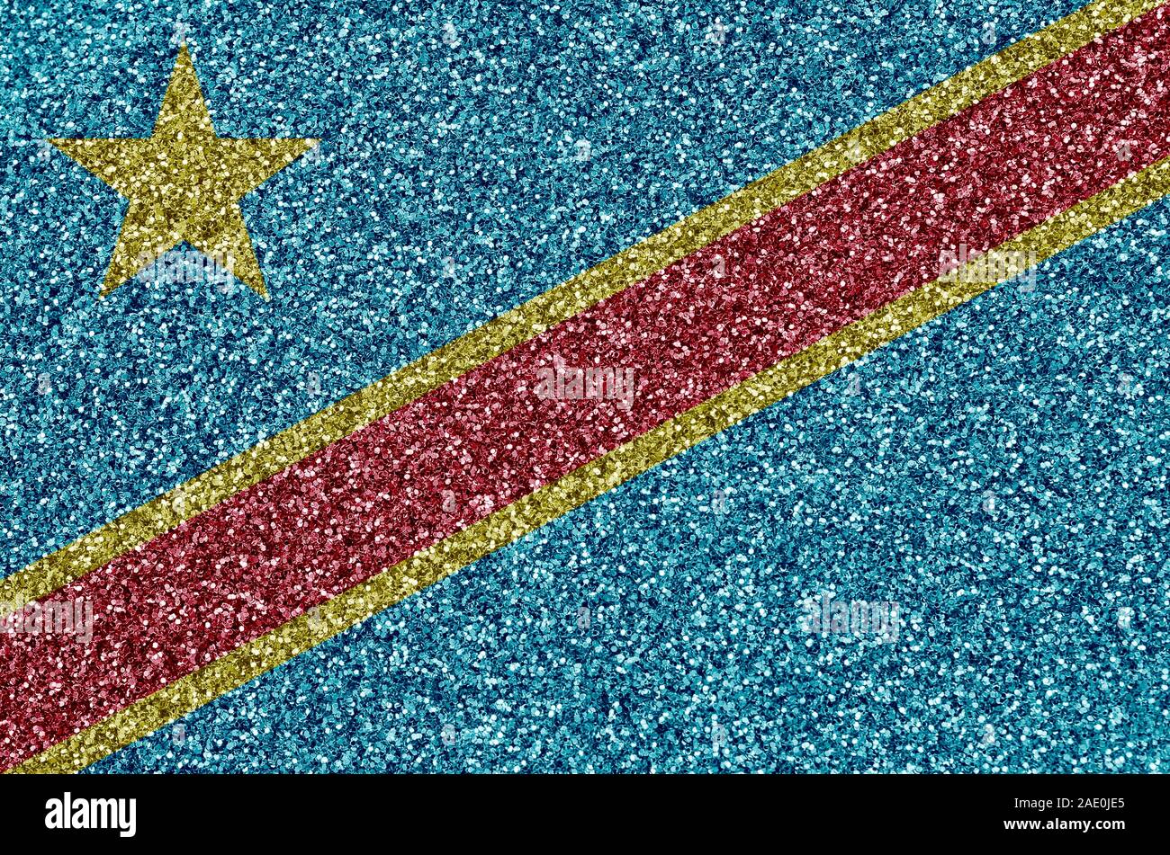 Democratic Republic of the Congo flag depicted on many small shiny ...