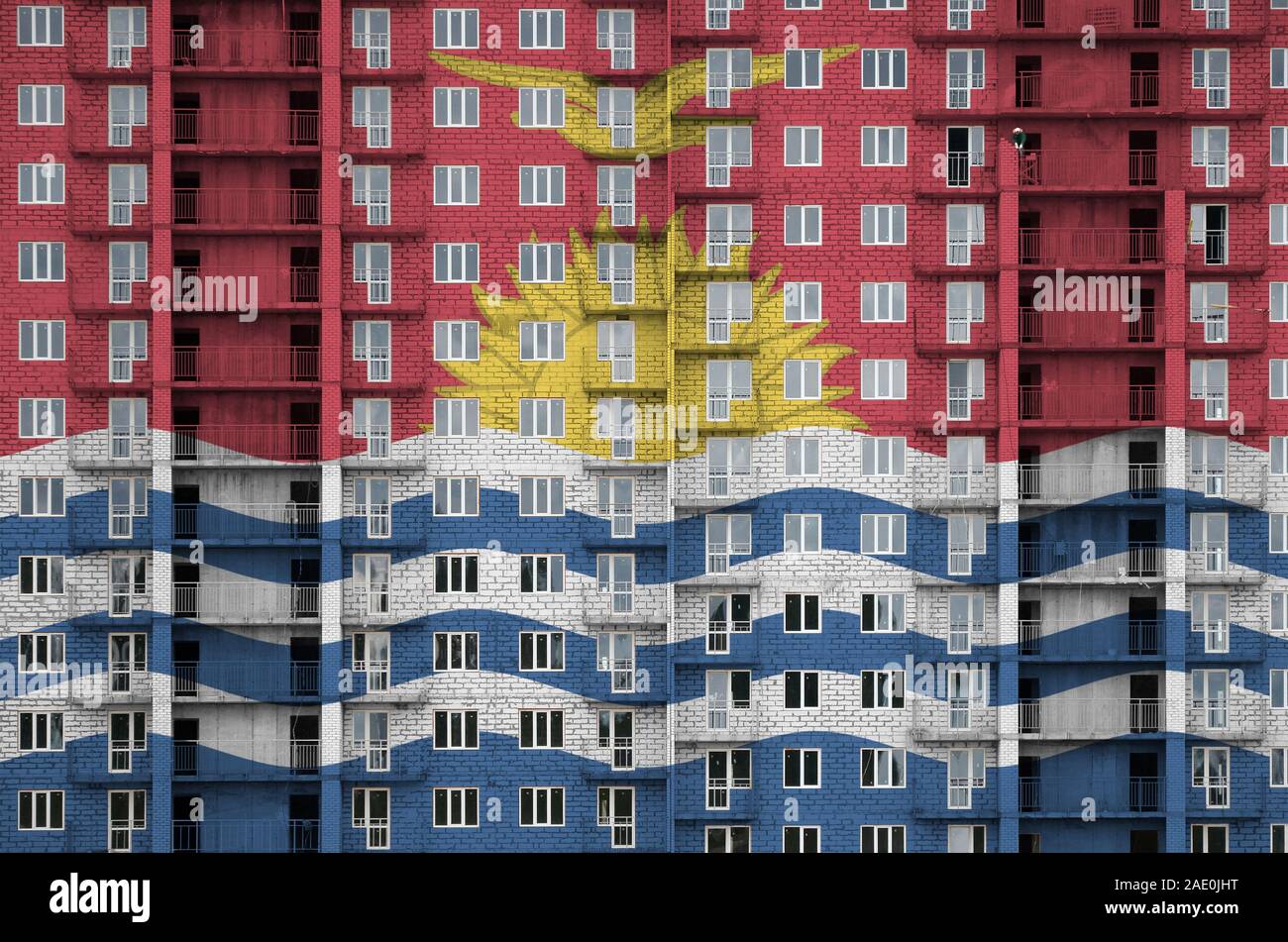 Kiribati Flag Depicted In Paint Colors On Multi Storey Residental