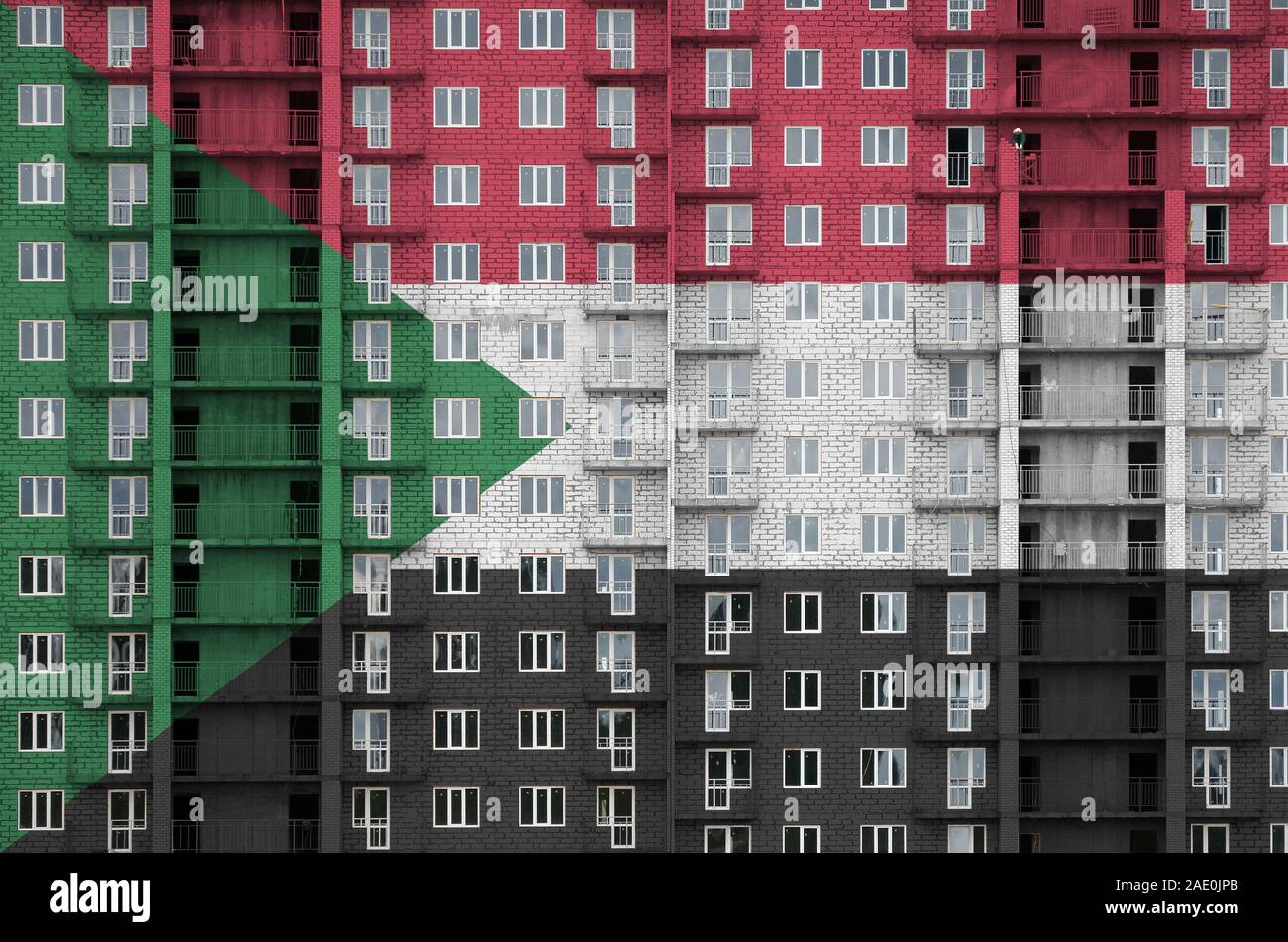 Sudan Flag Depicted In Paint Colors On Multi Storey Residental
